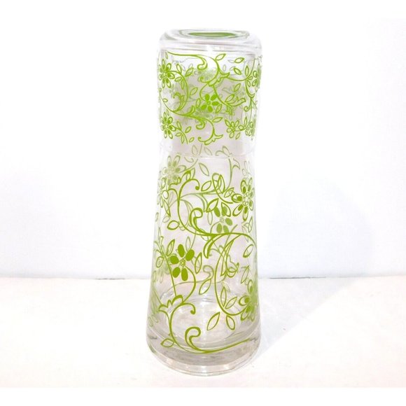 Unbranded Other - Vintage MCM Bedside Water Carafe and Cup Glass Tumbler  Set Green Clear Retro